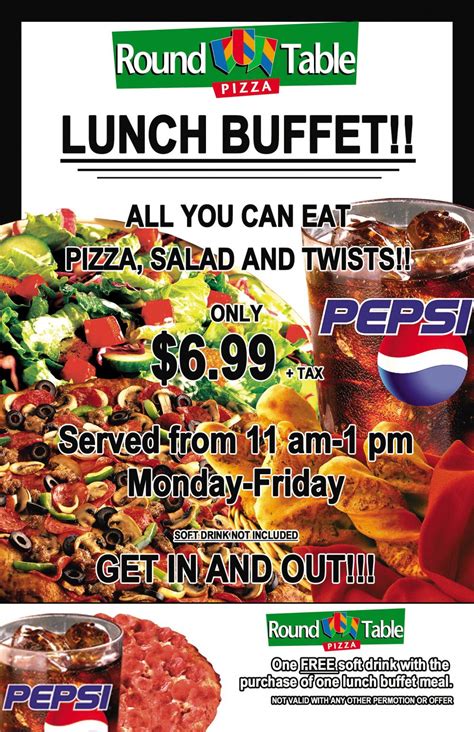 Round table lunch special - NEW at Round Table! $7.99 Lunch Combo available for Carry-Out and Delivery. Curbside pick-up available! Order now at www.roundtablepizza.com *Cannot be combined with any other offers. Limit one...